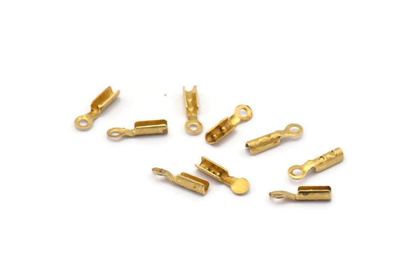 Brass Cord End Clasp, 250 Raw Brass Cord End Clasp With 1 Loop, Findings (7.4x1.5x1.9mm) E154
