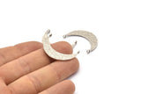 Hammered Crescent Pendant, 3 Antique Silver Plated Brass Hammered Crescent Pendants With 2 Loops (29.5x7.5x1mm) BS 1895
