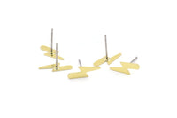 Brass Earring, 12 Raw Brass Lightning Bolt Stud Earrings (14x5x0.50mm) A0891 A2241