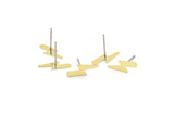 Brass Earring, 12 Raw Brass Lightning Bolt Stud Earrings (14x5x0.50mm) A0891 A2241