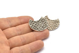 Silver Moon Charm, 2 Textured Antique Silver Plated Brass Fish Scale Moon Pendants With 2 Loops (28x18mm) BS 2448