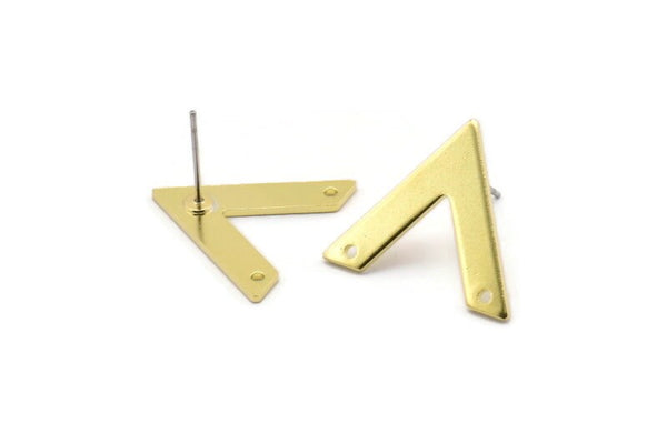 Brass Earring, 10 Raw Brass V Shaped Stud Earrings With 2 Holes (22x18x1mm) M01245 A2245