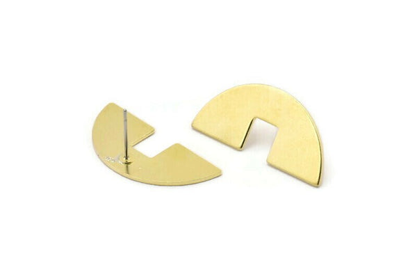 Brass Semi Circle Earring, 6 Raw Brass Semi Circle Stud Earrings (31x14x0.90mm) M821 A2243