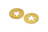 Brass Star Connector, 10 Raw Brass Star Connectors With 2 Holes, Findings, Charms (23x0.9mm) E175