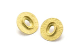 Brass Round Earring, 4 Raw Brass Hammered Round Earring Posts With 1 Oval Pad, Findings (22x2.8mm) E272
