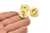 Brass Round Earring, 4 Raw Brass Hammered Round Earring Posts With 1 Oval Pad, Findings (22x2.8mm) E272