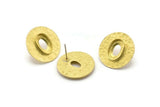 Brass Round Earring, 4 Raw Brass Hammered Round Earring Posts With 1 Oval Pad, Findings (22x2.8mm) E272