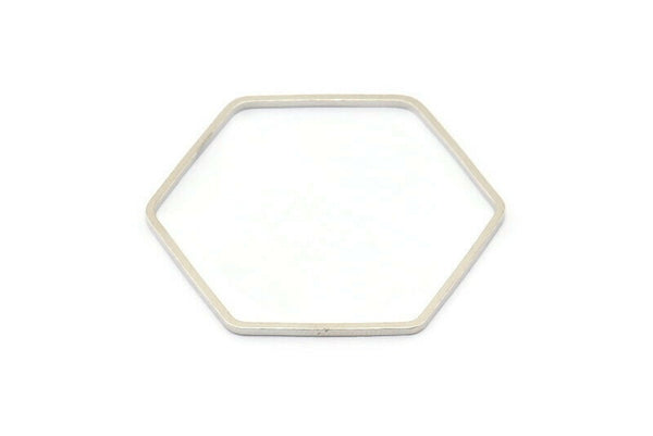 Hexagon Ring Charm, 12 Silver Tone Hexagon Shaped Ring Charms (40x1.2x1.1mm) E347