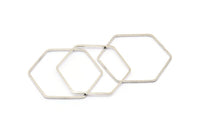 Hexagon Ring Charm, 12 Silver Tone Hexagon Shaped Ring Charms (40x1.2x1.1mm) E347