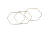 Hexagon Ring Charm, 12 Silver Tone Hexagon Shaped Ring Charms (40x1.2x1.1mm) E347