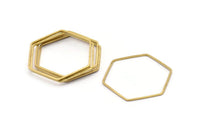 Hexagon Ring Charm, 12 Raw Brass Hexagon Shaped Ring Charms (40x1x1.10mm) E300