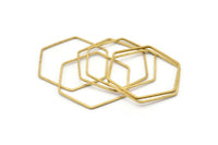 Hexagon Ring Charm, 12 Raw Brass Hexagon Shaped Ring Charms (40x1x1.10mm) E300