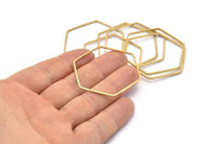Hexagon Ring Charm, 12 Raw Brass Hexagon Shaped Ring Charms (40x1x1.10mm) E300