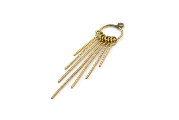 Brass Fringed Earring, 2 Raw Brass Textured Fringed Trim Earring With 1 Loop, Pendants, Findings (51x10mm) E372
