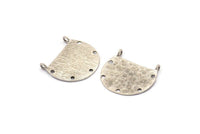 Silver Semi Circle Charm, 2 Antique Silver Plated Brass Semi Circle Blanks With 5 Holes  and 2 Loops (23x25x0.8mm) BS 2005