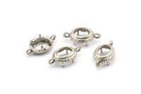 Silver Oval Setting, 6 Antique Silver Plated Brass Oval Settings With 2 Loops and 1 Pad Setting (17.5x10x3.4mm) BS 2031