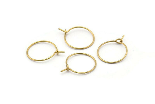 15mm Earring Hoops, 50 Raw Brass Earring Wires  (15x0.70mm) E353