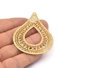 Brass Earring Charm ,4 Raw Brass Textured Drop Earring Charms With 1 Hole Pendants, Findings (70x50mm) E537