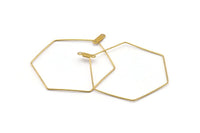 Brass Hexagon Earring, 50 Raw Brass Wire Hexagon Earring Charms With 2 Loops, Pendants, Findings (40x0.7mm) E554