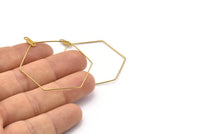 Brass Hexagon Earring, 50 Raw Brass Wire Hexagon Earring Charms With 2 Loops, Pendants, Findings (40x0.7mm) E554