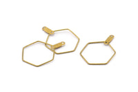 Brass Hexagon Earring, 50 Raw Brass Wire Hexagon Earring Charms With 2 Loops, Pendants, Findings (20x0.7mm) E560
