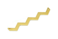 Brass Zig Zag Shape, 15 Raw Brass Zig Zag Shape Charms With 2 Holes, Pendants, Earrings (60x4x0.80mm) E631
