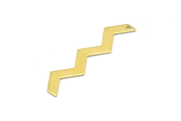 Brass Zig Zag Shape, 24 Raw Brass Zig Zag Shape Charms With 1 Hole, Pendants, Earrings (45x4x0.80mm) E630