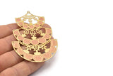 Brass Earring Charm ,2 Raw Brass Ethnic Motif Earring Charms With 1 Loop Pendants, Findings (80x51mm) E529