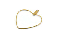 Brass Heart Earring, 24 Raw Brass Wire Heart Earring Charms With 2 Loops, Pendants, Findings (35x30x0.7mm) E564