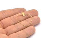 Brass Heart Earring, 24 Raw Brass Wire Heart Earring Charms With 2 Loops, Pendants, Findings (35x30x0.7mm) E564