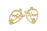 Brass Face Charm, 4 Raw Brass Face Shape Charms With 1 Loop, Pendants, Earrings, Findings (43x25x1mm) E650