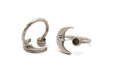 Silver Ring Settings, 2 Antique Silver Plated Brass Moon And Planet Ring With 1 Stone Setting - Pad Size 4mm N1496 H1379