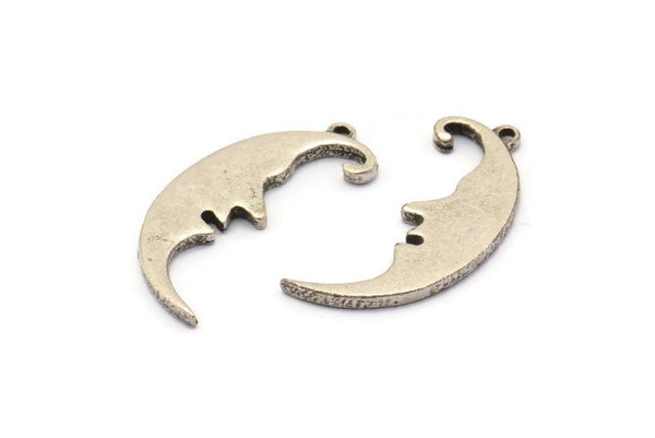 Silver Moon Charm, 2 Antique Silver Plated Brass, Crescent Moon, Charm Earrings With 1 Loop, Pendants (30x10x1.5mm) N1532