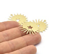 Brass Sun Charm, 8 Raw Brass Sun And Star Charms With 1 Loop, Findings (29x28x0.80mm) M02013
