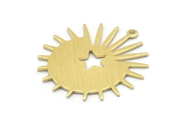 Brass Sun Charm, 8 Textured Raw Brass Sun And Star Charms With 1 Loop, Findings (29x28x0.80mm) M02010