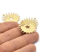 Brass Sun Charm, 8 Textured Raw Brass Sun And Star Charms With 1 Loop, Findings (29x28x0.80mm) M02010