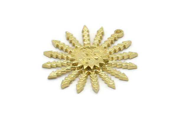 Brass Sun Charm, 2 Raw Brass Sun Charms With 1 Loop, Findings (29x27x2.3mm) N1569