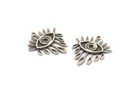 Silver  Eye Charm, 2 Antique Silver Plated Brass Eye Charms With 1 Loop, Pendants - Pad Size 3mm (29x25x2mm) N1370
