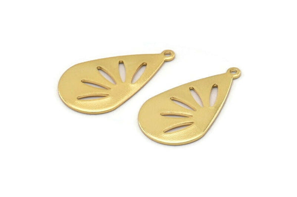 Gold Drop Charm, 4 Gold Plated Brass Drop Charms With 1 Loop (28x16x0.80mm) A1610 Q1089