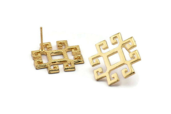 Earring Studs, 2 Gold Plated Brass -  Gold Earrings - Earrings (21x21x1.5mm) N1534