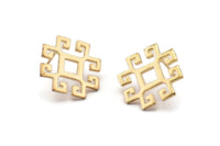 Earring Studs, 2 Gold Plated Brass -  Gold Earrings - Earrings (21x21x1.5mm) N1534
