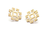 Earring Studs, 2 Gold Plated Brass -  Gold Earrings - Earrings (21x21x1.5mm) N1534