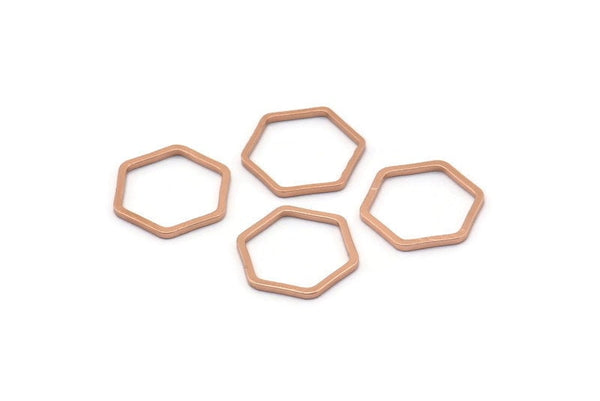 Rose Gold Plated Hexagon Ring Charm, 12 Rose Gold Plated Brass Hexagon Shaped Ring Charms (12x0.8mm) BS 1171 Q0103