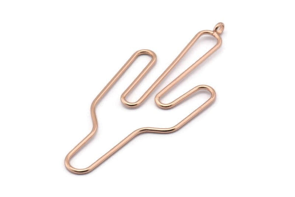 Wire Cactus Earring Findings, 2 Rose Gold Plated Brass Wire Cactus Earring Findings, Jewelry Supplies, Charms (64x28x1mm) Bs 1700 Q0099