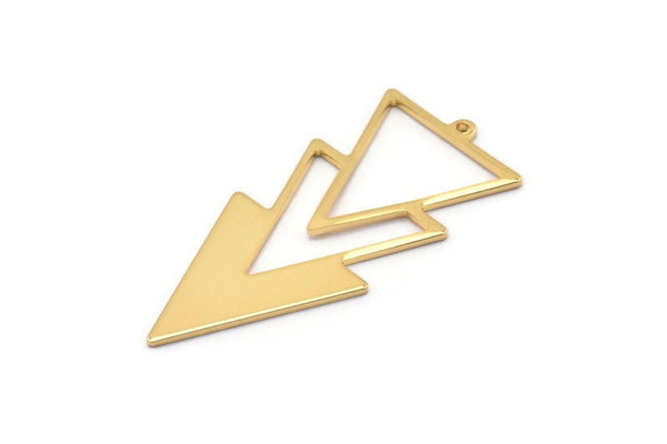 Gold Triangle Charm, 2 Gold Plated Brass Triangle Charms With 1 Loop (49x21x1mm) M01119