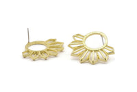 Brass Sun Earring, 2 Raw Brass Sun Stud Earrings (29x35mm) BS 2434 A2265