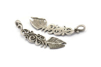 Gümüş Tüy Kolye, Antik Gümüş Kaplama Pirinç Yaprak Takılar, 1 Döngülü (55x14mm) N0186