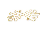 Gold Monstera Earring Findings, 2 Gold Lacquer Plated Brass Wire Monstera Earring Findings, Charms (52x40x1mm) Bs 1702 Q0129