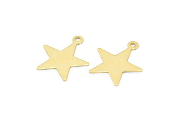 Gold Star Charm, 12 Gold Plated Brass Star Charms with 1 loop (18x16mm) Brs 625 A0264 Q0185