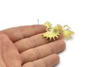 Brass Sun Earring, 2 Raw Brass Sun Stud Earrings (31x21mm) N0784 A2296